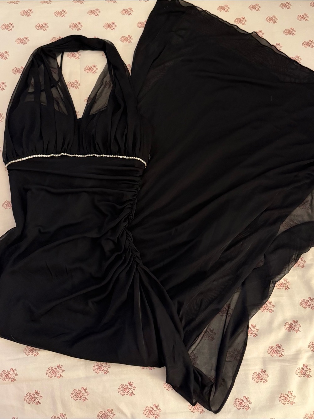 Vintage Y2K Blondie Nites by Linda Bernell Black Mesh Halter Maxi Dress